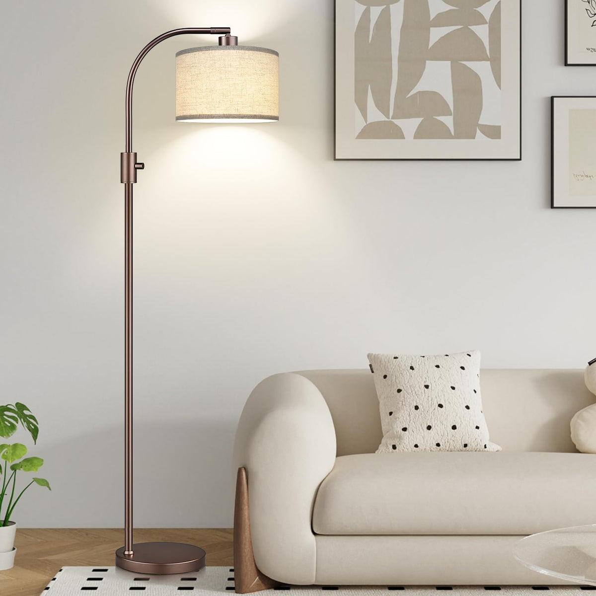 【Upgraded】 Dimmable Gold Floor Lamp, 1200 Lumens LED Bulb Included, Arc Floor Lamps for Living Room Modern Standing Lamp with Linen Shade, Tall Lamp for Living Room Bedroom Office Reading Room Nursery - Grand Goldman