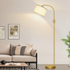 【Upgraded】 Dimmable Gold Floor Lamp, 1200 Lumens LED Bulb Included, Arc Floor Lamps for Living Room Modern Standing Lamp with Linen Shade, Tall Lamp for Living Room Bedroom Office Reading Room Nursery - Grand Goldman