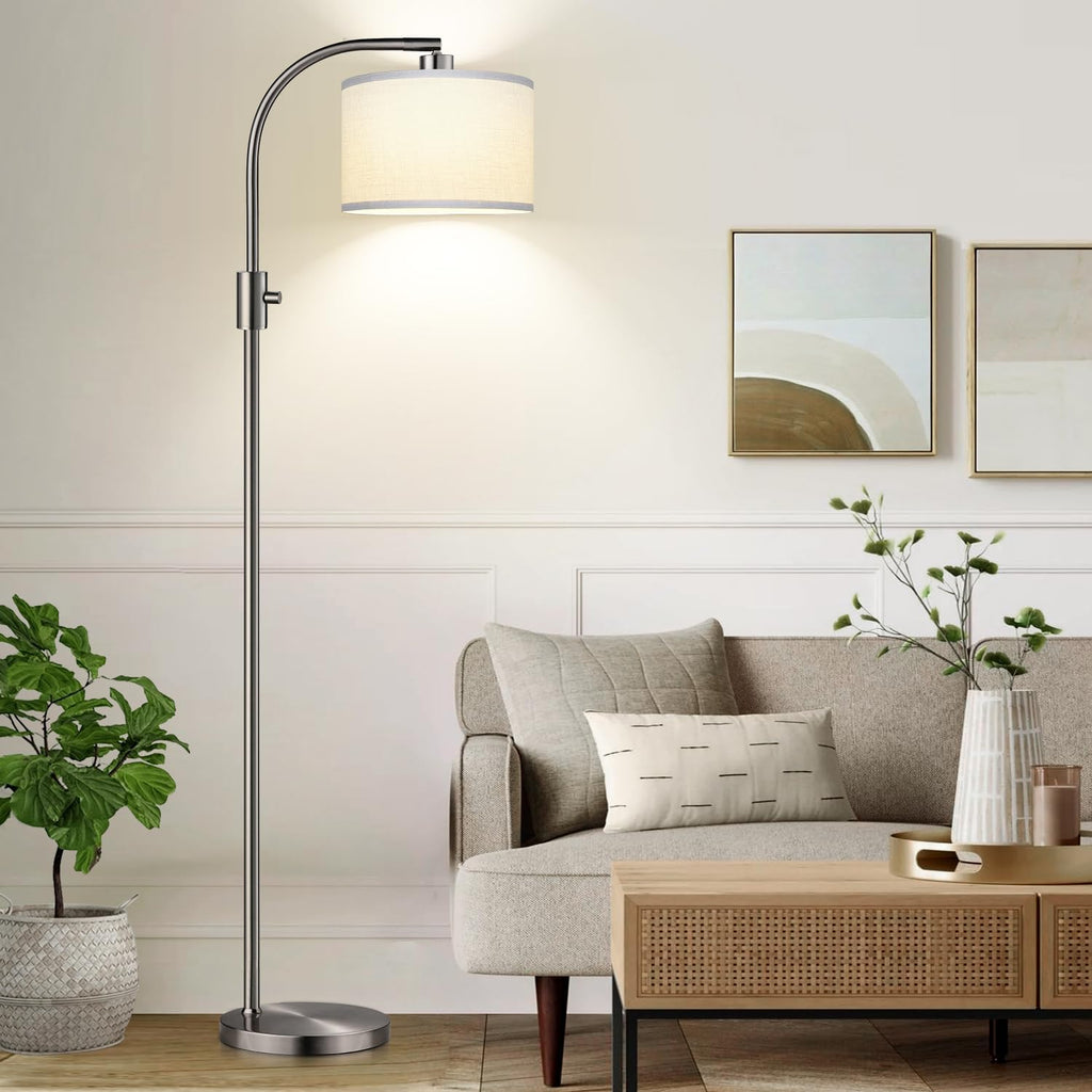 【Upgraded】 Dimmable Gold Floor Lamp, 1200 Lumens LED Bulb Included, Arc Floor Lamps for Living Room Modern Standing Lamp with Linen Shade, Tall Lamp for Living Room Bedroom Office Reading Room Nursery - Grand Goldman