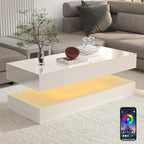 Uspeedy 47.3IN High Glossy LED Coffee Table,APP LED Lights,Black/White, Modern Furniture for Living Room (White) - Grand Goldman