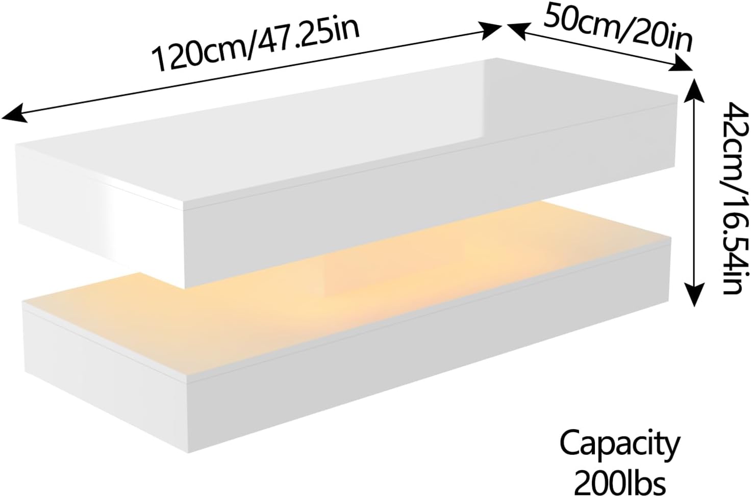 Uspeedy 47.3IN High Glossy LED Coffee Table,APP LED Lights,Black/White, Modern Furniture for Living Room (White) - Grand Goldman