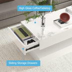 Uspeedy 47.3IN High Glossy LED Coffee Table,APP LED Lights,Black/White, Modern Furniture for Living Room (White) - Grand Goldman