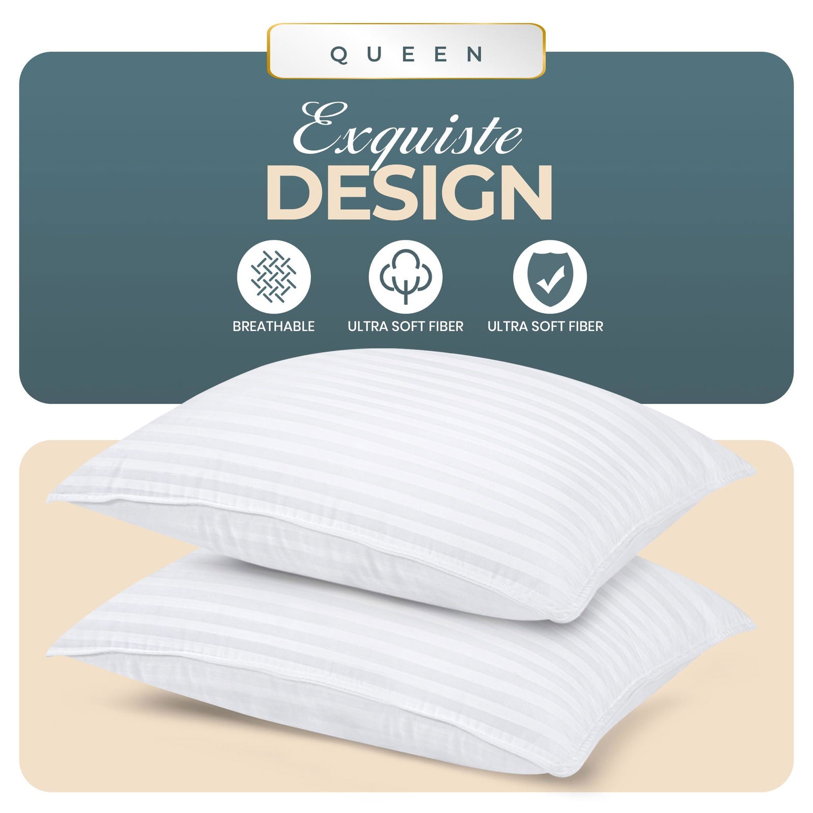Utopia Bedding Bed Pillows for Sleeping Queen Size, 1000 Grams Filled Hotel Quality Cooling Pillows for Side, Back or Stomach Sleepers (White, Set of 2) - Grand Goldman
