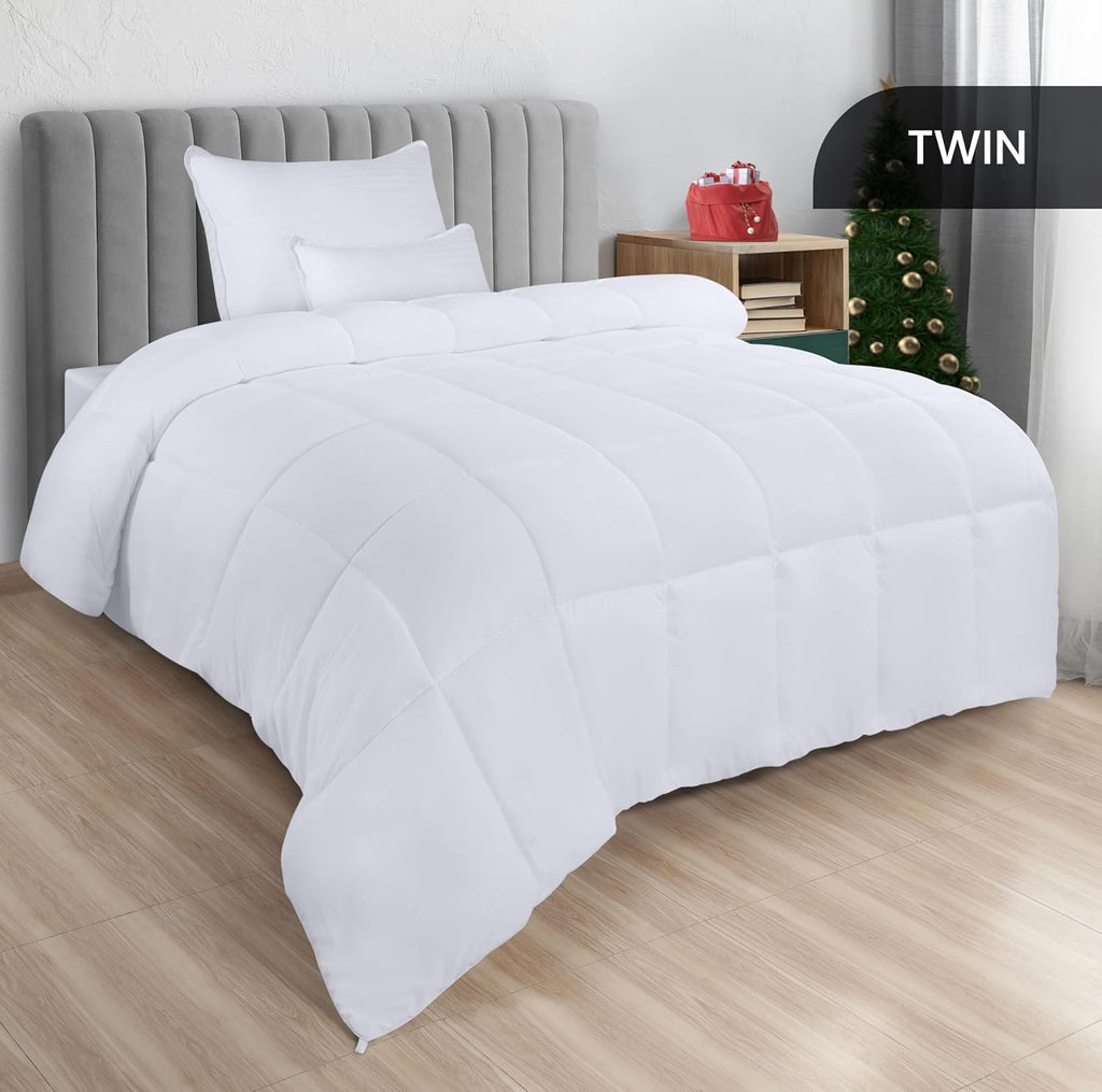 Utopia Bedding Down Alternative Comforter (Twin, White) - All Season Comforter - Plush Siliconized Fiberfill Duvet Insert - Box Stitched - Grand Goldman