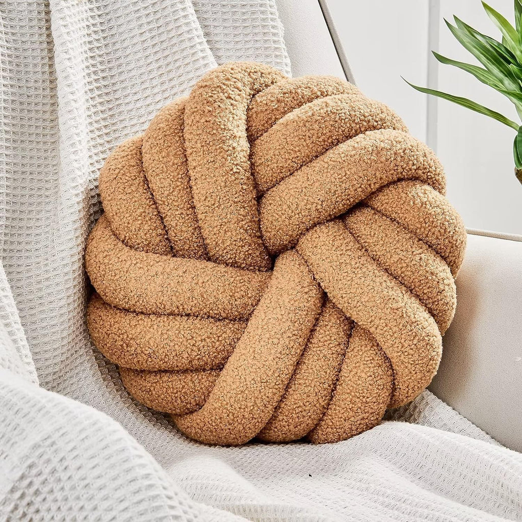 Uvvyui Knot Pillows, 14 Inch Decorative Throw Pillows Round Pillows Cushion, Soft Handmade Knotted Ball Pillow Plush Cushion Home Decor for Bed Couch Living Room (Ivory, 14 Inch) - Grand Goldman
