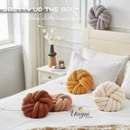 Uvvyui Knot Pillows, 14 Inch Decorative Throw Pillows Round Pillows Cushion, Soft Handmade Knotted Ball Pillow Plush Cushion Home Decor for Bed Couch Living Room (Ivory, 14 Inch) - Grand Goldman