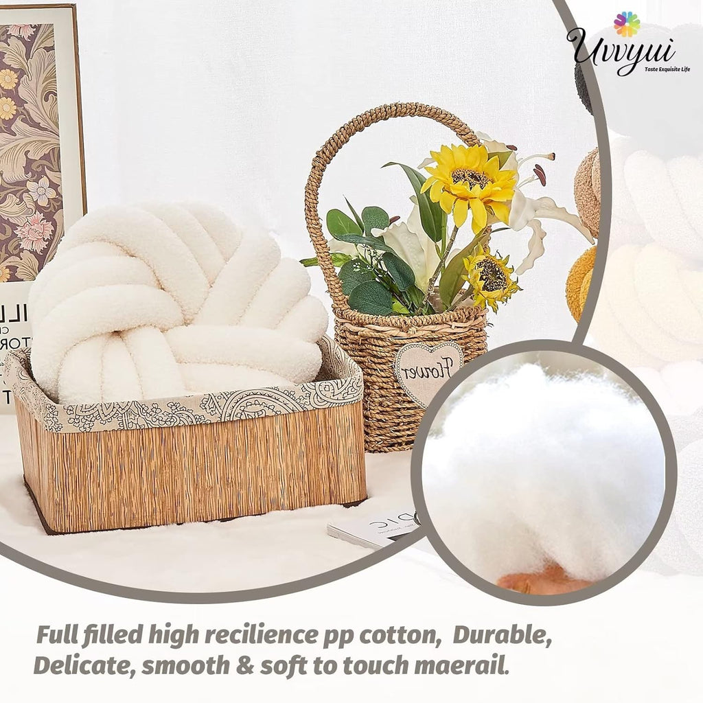 Uvvyui Knot Pillows, 14 Inch Decorative Throw Pillows Round Pillows Cushion, Soft Handmade Knotted Ball Pillow Plush Cushion Home Decor for Bed Couch Living Room (Ivory, 14 Inch) - Grand Goldman