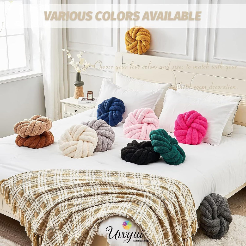 Uvvyui Knot Pillows, 14 Inch Decorative Throw Pillows Round Pillows Cushion, Soft Handmade Knotted Ball Pillow Plush Cushion Home Decor for Bed Couch Living Room (Ivory, 14 Inch) - Grand Goldman