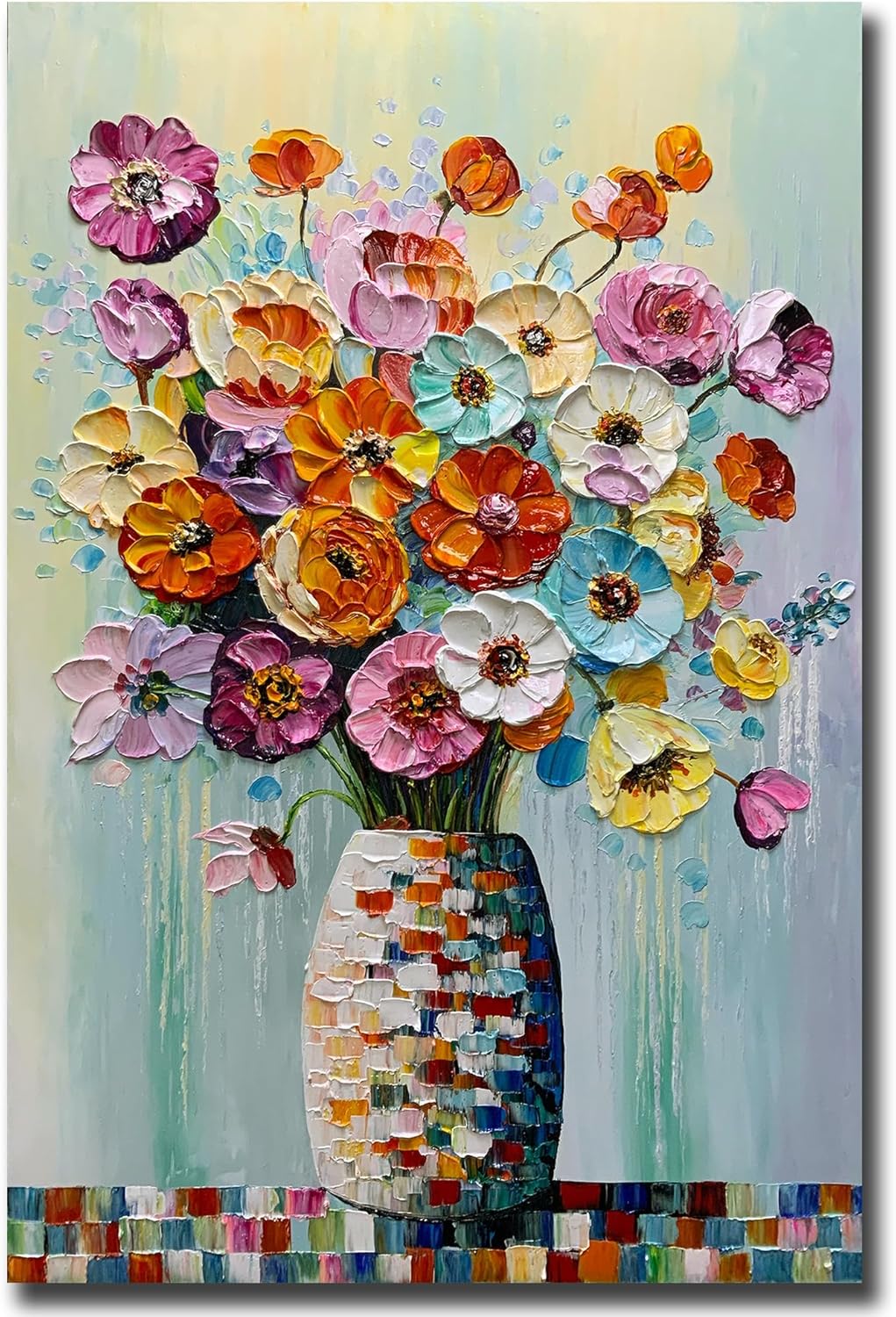 V-inspire Art, 24x48 Inch Modern Impressionist Tree art 100% Hand Painted Canvas Wall art Oil Painting Large Paintings Living Room Bedroom Wall Decoration Acrylic Paint Knife Painting - Grand Goldman