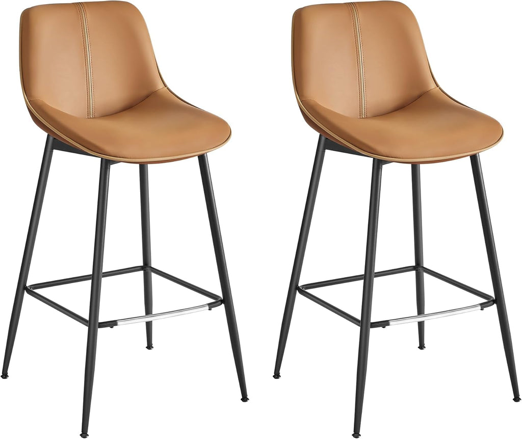 VASAGLE Bar Stools Set of 2, Counter Height Bar Stools with Back, Ergonomic Backrest, Synthetic Leather, Metal Legs, 24.4-Inch Tall Stools for Kitchen Island Home Bar, Caramel Brown ULBC088K01 - Grand Goldman