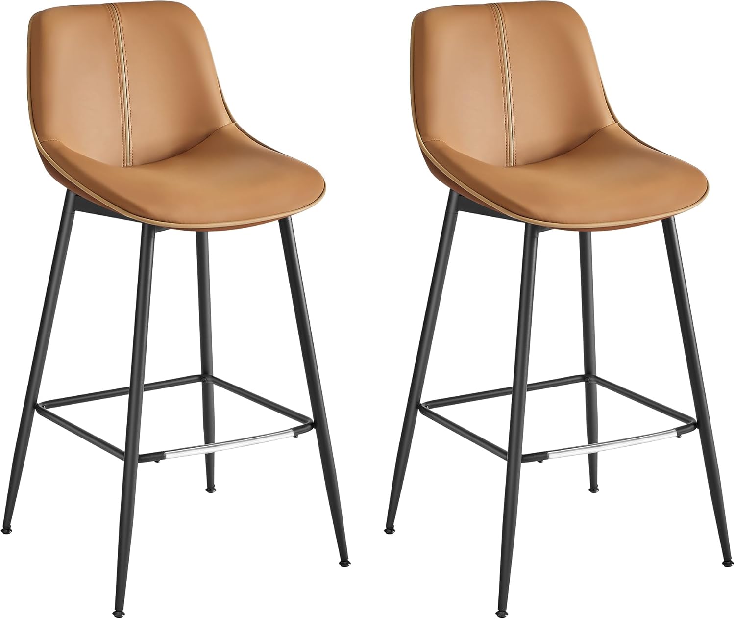 VASAGLE Bar Stools Set of 2, Counter Height Bar Stools with Back, Ergonomic Backrest, Synthetic Leather, Metal Legs, 24.4-Inch Tall Stools for Kitchen Island Home Bar, Caramel Brown ULBC088K01 - Grand Goldman