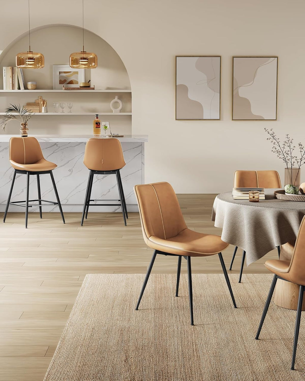 VASAGLE Bar Stools Set of 2, Counter Height Bar Stools with Back, Ergonomic Backrest, Synthetic Leather, Metal Legs, 24.4-Inch Tall Stools for Kitchen Island Home Bar, Caramel Brown ULBC088K01 - Grand Goldman