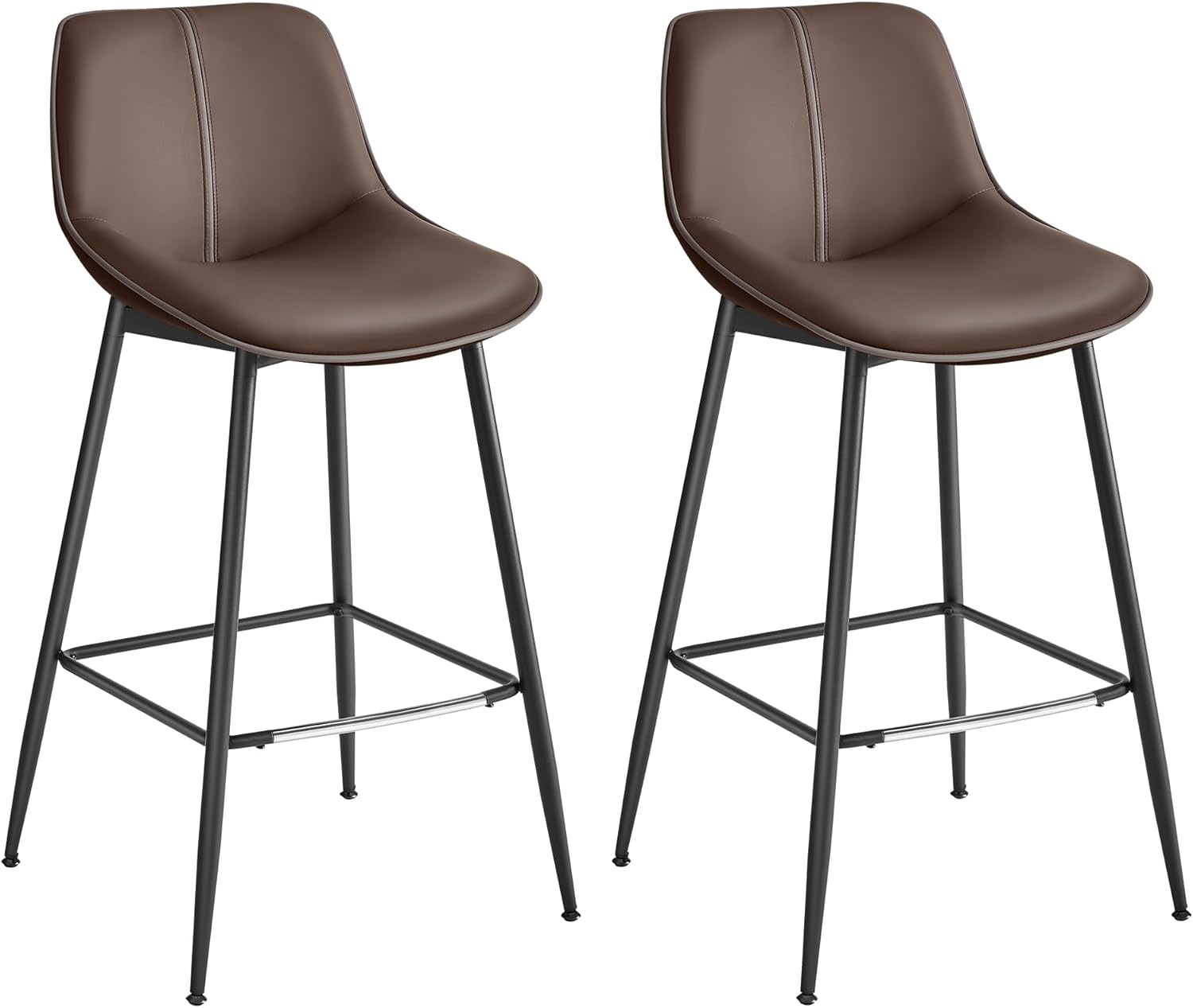 VASAGLE Bar Stools Set of 2, Counter Height Bar Stools with Back, Ergonomic Backrest, Synthetic Leather, Metal Legs, 24.4-Inch Tall Stools for Kitchen Island Home Bar, Caramel Brown ULBC088K01 - Grand Goldman