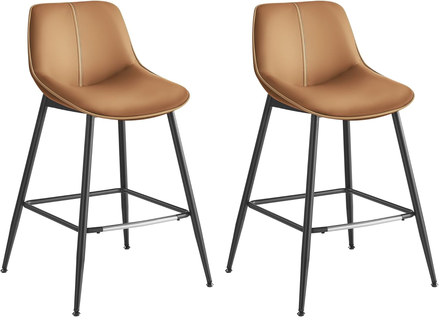 VASAGLE Bar Stools Set of 2, Counter Height Bar Stools with Back, Ergonomic Backrest, Synthetic Leather, Metal Legs, 24.4-Inch Tall Stools for Kitchen Island Home Bar, Caramel Brown ULBC088K01 - Grand Goldman