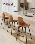 VASAGLE Bar Stools Set of 2, Counter Height Bar Stools with Back, Ergonomic Backrest, Synthetic Leather, Metal Legs, 24.4-Inch Tall Stools for Kitchen Island Home Bar, Caramel Brown ULBC088K01 - Grand Goldman