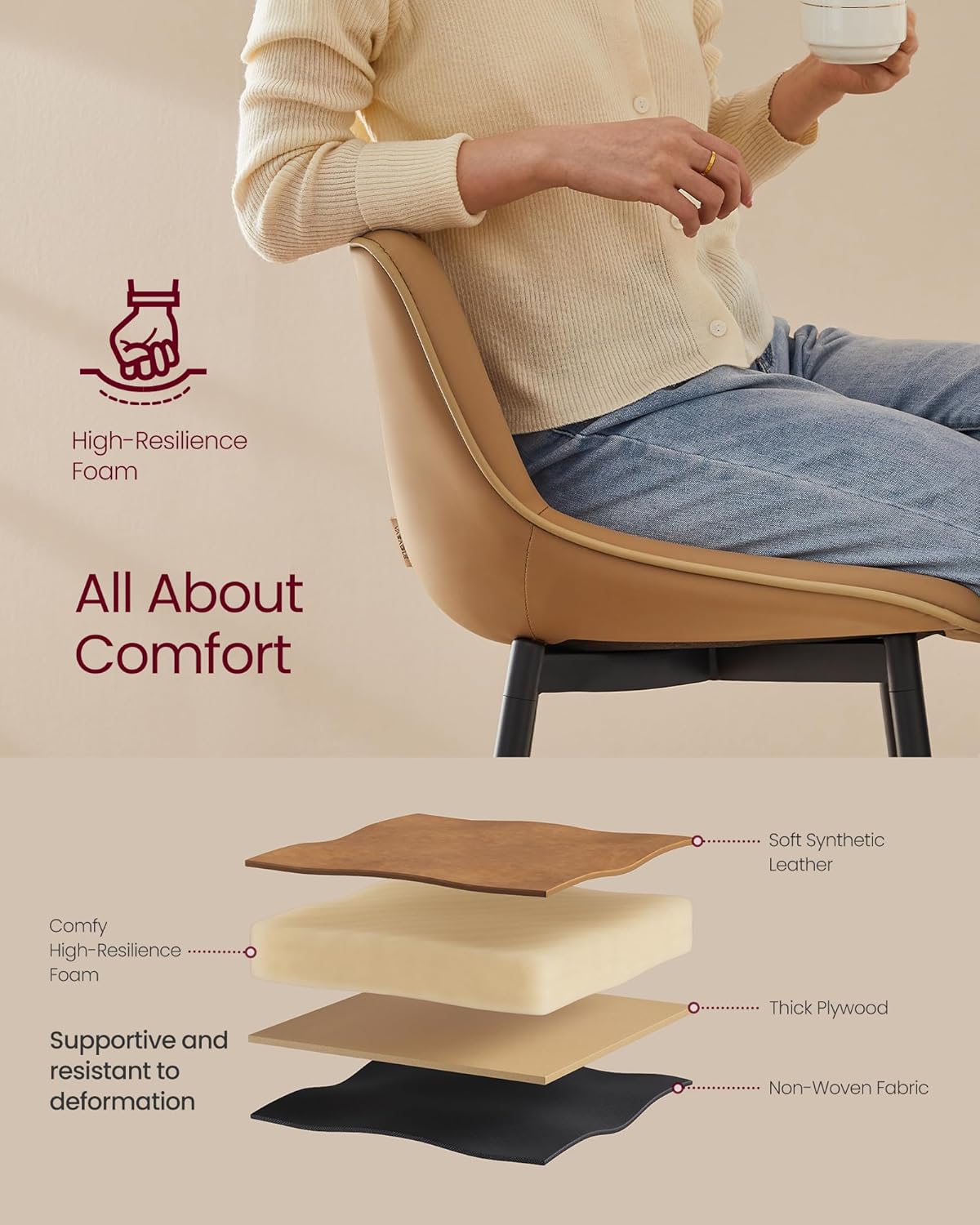 VASAGLE Bar Stools Set of 2, Counter Height Bar Stools with Back, Ergonomic Backrest, Synthetic Leather, Metal Legs, 24.4-Inch Tall Stools for Kitchen Island Home Bar, Caramel Brown ULBC088K01 - Grand Goldman