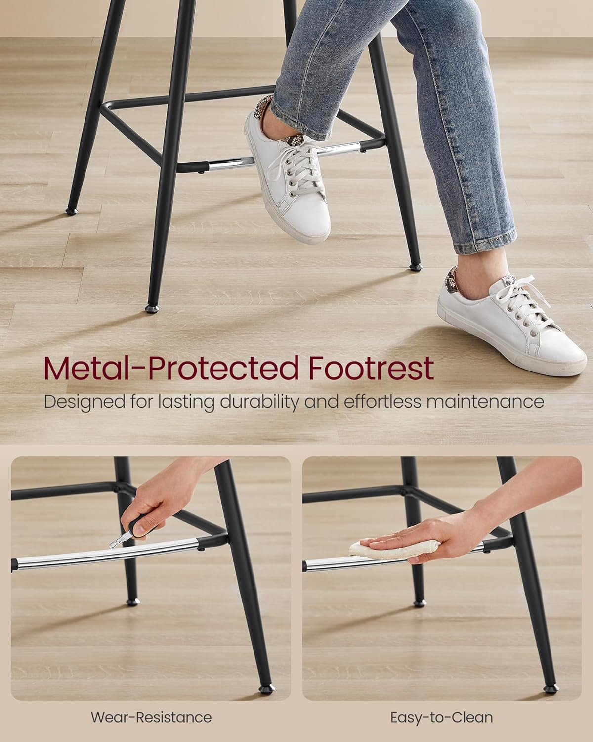 VASAGLE Bar Stools Set of 2, Counter Height Bar Stools with Back, Ergonomic Backrest, Synthetic Leather, Metal Legs, 24.4-Inch Tall Stools for Kitchen Island Home Bar, Caramel Brown ULBC088K01 - Grand Goldman