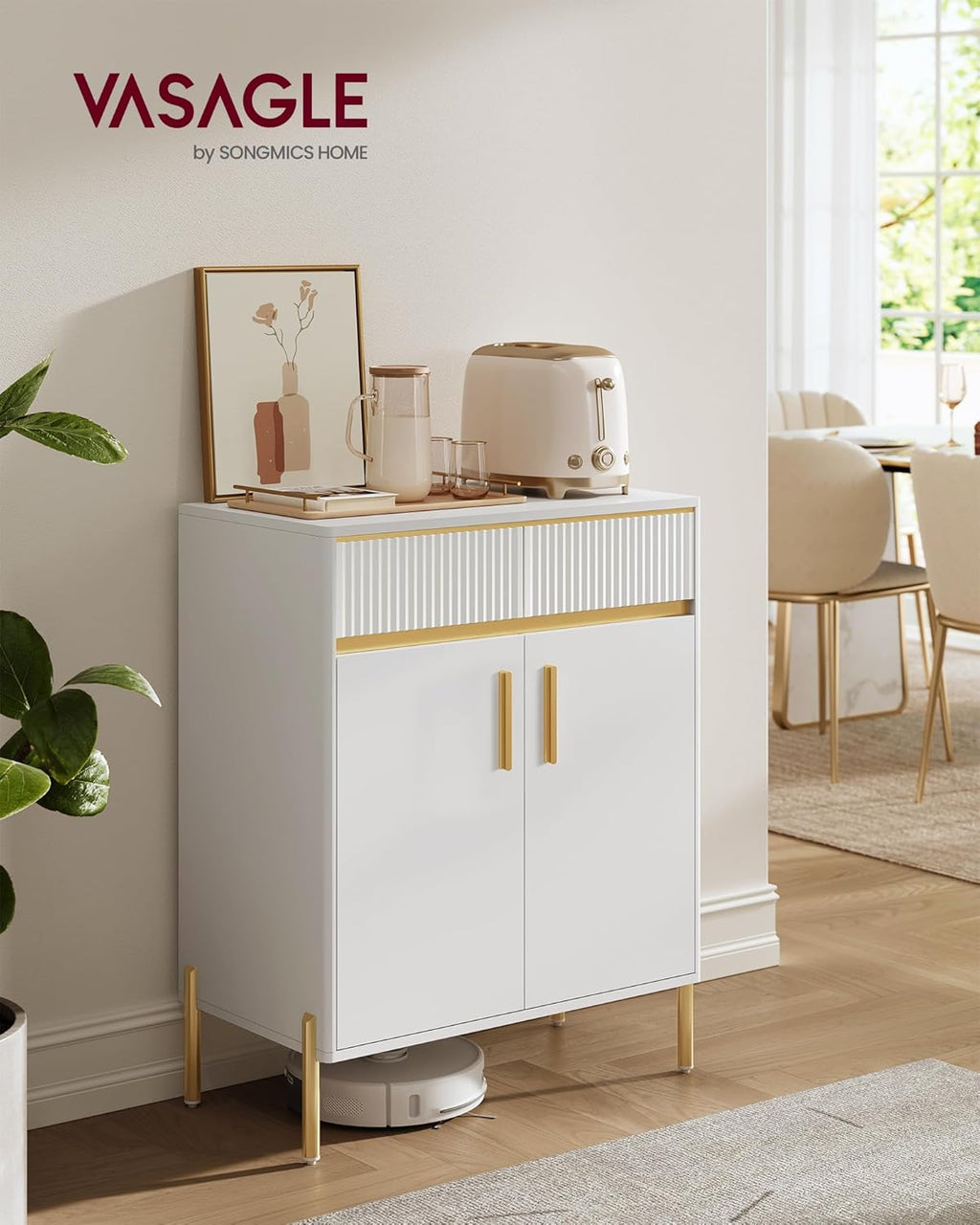 VASAGLE Buffet Cabinet with Storage, Sideboard Storage Cabinet with Drawers, Doors, Adjustable Shelf, Fluted Drawer Front, Accent Cabinet, for Living Room, Modern, Cloud White UBBC651W01 - Grand Goldman