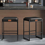 VASAGLE EKHO Collection - Bar Stools Set of 2, Counter Height Bar Stools, Synthetic Leather with Stitching, Mid-Century Modern Counter Stools, 26-Inch Tall, Kichen Home Bar Dining Room, Caramel Brown - Grand Goldman