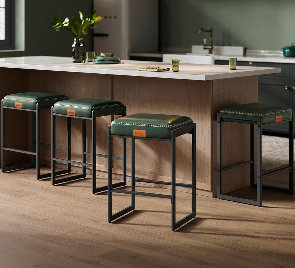 VASAGLE EKHO Collection - Bar Stools Set of 2, Counter Height Bar Stools, Synthetic Leather with Stitching, Mid-Century Modern Counter Stools, 26-Inch Tall, Kichen Home Bar Dining Room, Caramel Brown - Grand Goldman