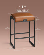 VASAGLE EKHO Collection - Bar Stools Set of 2, Counter Height Bar Stools, Synthetic Leather with Stitching, Mid-Century Modern Counter Stools, 26-Inch Tall, Kichen Home Bar Dining Room, Caramel Brown - Grand Goldman