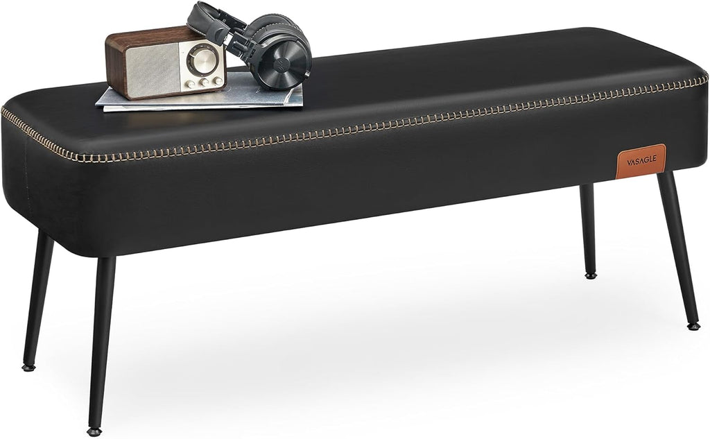 VASAGLE EKHO Collection - Storage Ottoman Bench, Entryway Bedroom Bench, 25 Gallons, Synthetic Leather with Stitching, Mid-Century Modern, Safety Hinges, Loads 660 lb, Caramel Brown ULOM075K01 - Grand Goldman