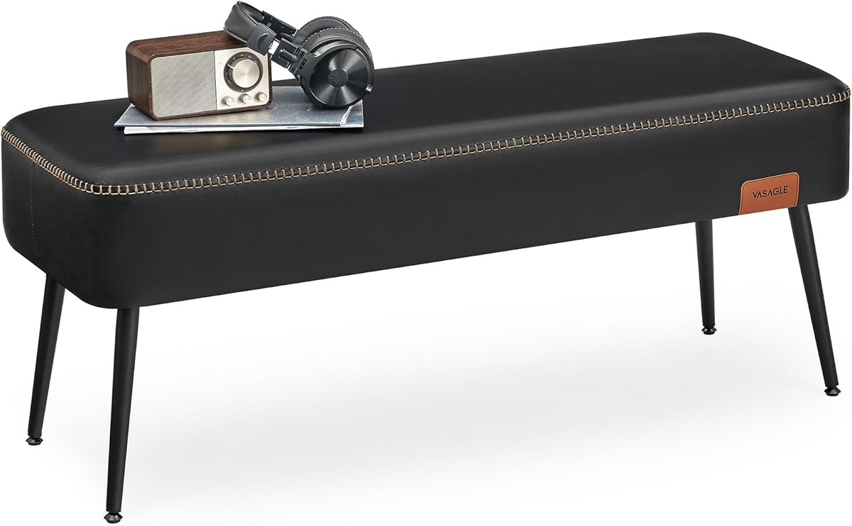 VASAGLE EKHO Collection - Storage Ottoman Bench, Entryway Bedroom Bench, 25 Gallons, Synthetic Leather with Stitching, Mid-Century Modern, Safety Hinges, Loads 660 lb, Caramel Brown ULOM075K01 - Grand Goldman