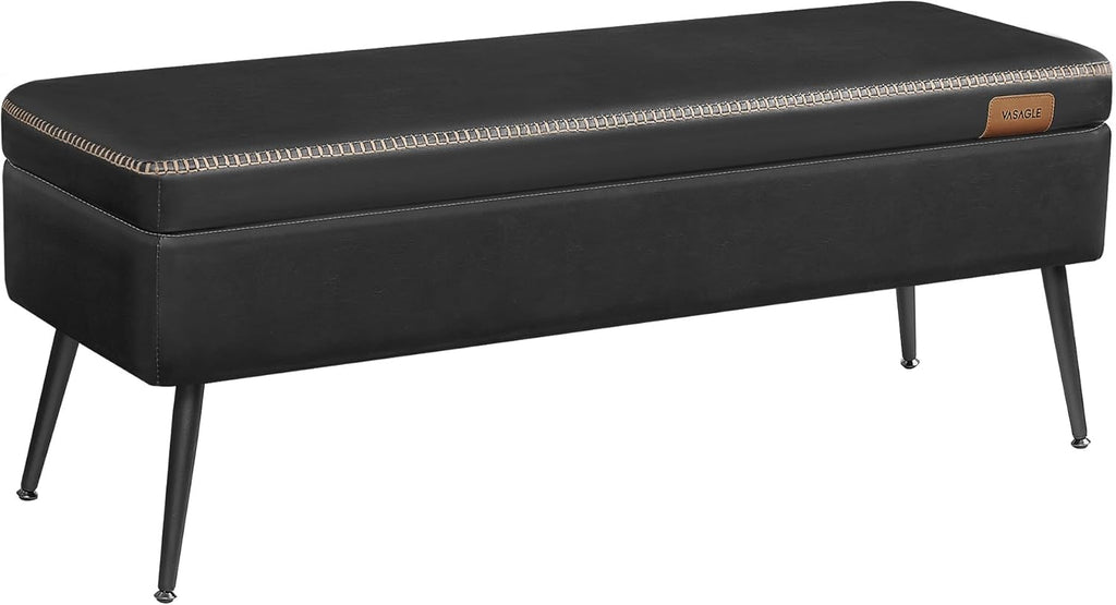 VASAGLE EKHO Collection - Storage Ottoman Bench, Entryway Bedroom Bench, 25 Gallons, Synthetic Leather with Stitching, Mid-Century Modern, Safety Hinges, Loads 660 lb, Caramel Brown ULOM075K01 - Grand Goldman