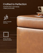 VASAGLE EKHO Collection - Storage Ottoman Bench, Entryway Bedroom Bench, 25 Gallons, Synthetic Leather with Stitching, Mid-Century Modern, Safety Hinges, Loads 660 lb, Caramel Brown ULOM075K01 - Grand Goldman