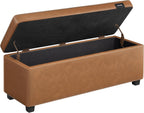 VASAGLE EKHO Collection - Storage Ottoman Bench, Entryway Bedroom Bench, 25 Gallons, Synthetic Leather with Stitching, Mid-Century Modern, Safety Hinges, Loads 660 lb, Caramel Brown ULOM075K01 - Grand Goldman