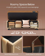 VASAGLE EKHO Collection - Storage Ottoman Bench, Entryway Bedroom Bench, 25 Gallons, Synthetic Leather with Stitching, Mid-Century Modern, Safety Hinges, Loads 660 lb, Caramel Brown ULOM075K01 - Grand Goldman