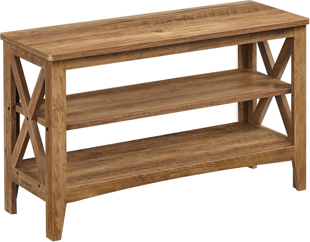 VASAGLE, Entryway Storage Bench, 2-Tier Shoe Rack, 11.8 x 39.4 x 18.9 Inches, Holds up to 600 lb, Farmhouse Style, for Living Room, Bedroom, Honey Brown ULSB153K41 - Grand Goldman