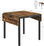 VASAGLE Folding Dining Table, Drop Leaf Extendable, for Small Spaces, Seats 2-4 People, Industrial, 33.3 x 30.7 x 30 Inches,Brown - Grand Goldman