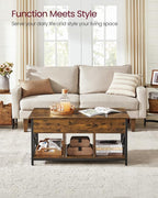 VASAGLE Lift Top Coffee Table, Lift Coffee Table with Storage Shelf, Hidden Compartments and Lifting Top, for Living Room, Office, 19.7 x 39.4 x (19.3-24.4) Inches, Rustic Brown and Black ULCT202B01 - Grand Goldman