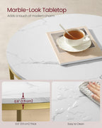 VASAGLE Round Coffee Table, Small Coffee Table with Faux Marble Top and Glass Storage Shelf, 2-Tier Circle Coffee Table, Modern Center Table for Living Room, Marble White and Pale Gold ULCT072W59 - Grand Goldman
