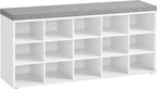 VASAGLE Shoe Bench with Cushion, Storage Bench with Padded Seat, Entryway Bench with 10 Compartments, for Bedroom, 11.8 x 40.9 x 18.9 Inches, Cloud White and Dove Gray ULHS10WT - Grand Goldman