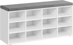 VASAGLE Shoe Bench with Cushion, Storage Bench with Padded Seat, Entryway Bench with 10 Compartments, for Bedroom, 11.8 x 40.9 x 18.9 Inches, Cloud White and Dove Gray ULHS10WT - Grand Goldman