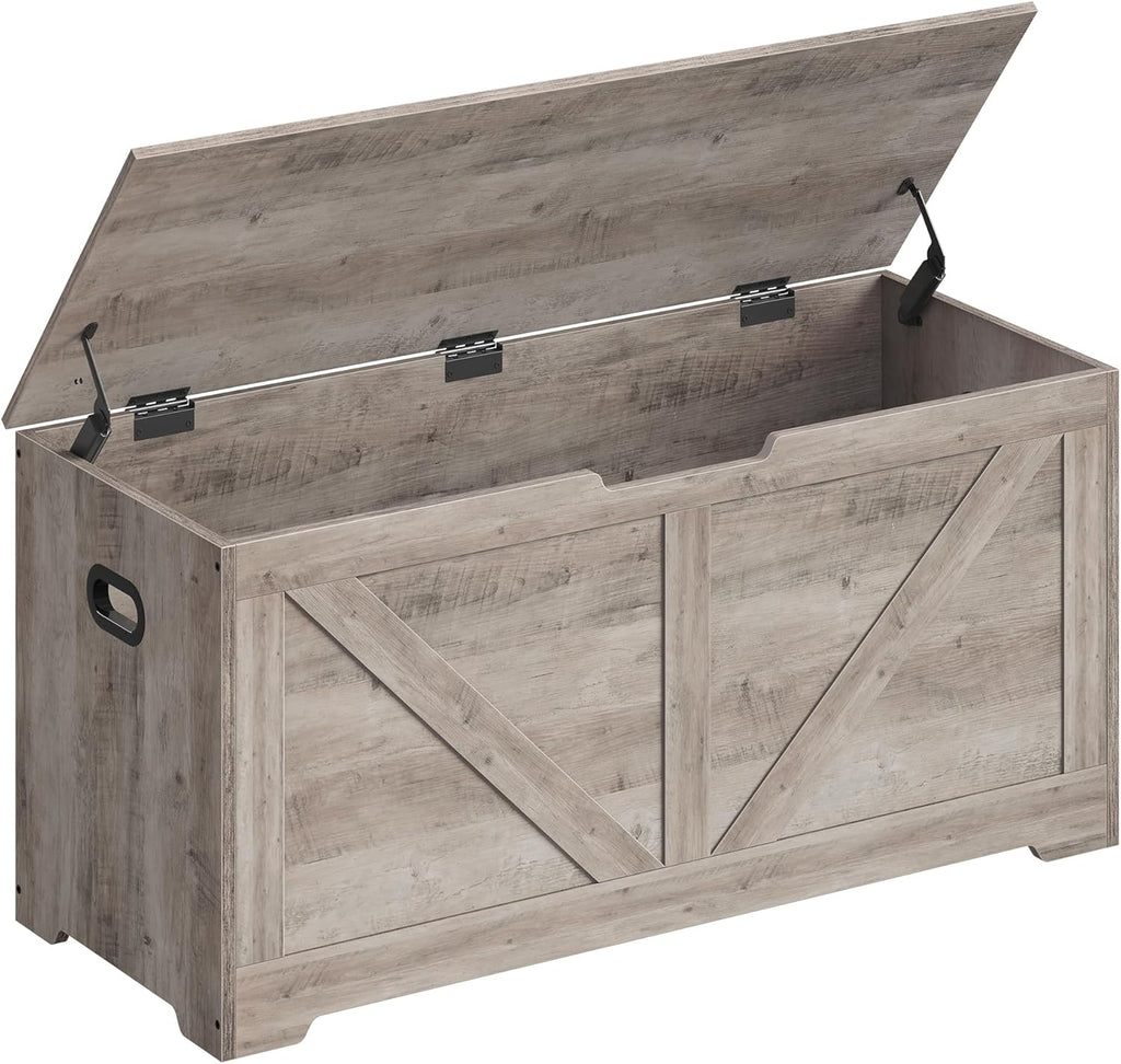 VASAGLE Storage Chest, Storage Trunk with 2 Safety Hinges, Storage Bench, Shoe Bench, Farmhouse Style, 15.7 x 39.4 x 18.1 Inches, for Entryway, Bedroom, Living Room, Cloud White ULSB060T14 - Grand Goldman