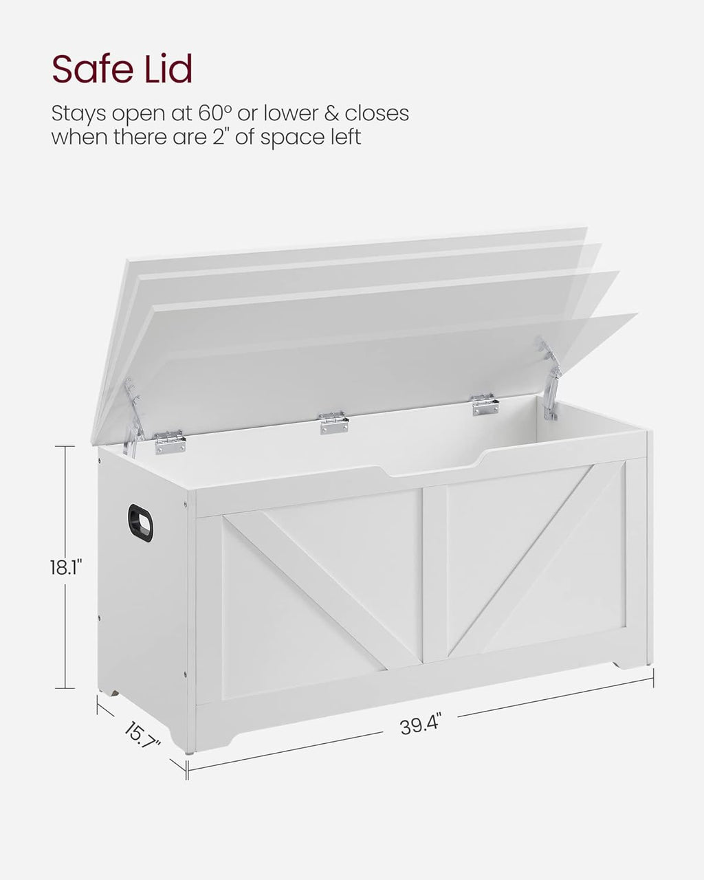 VASAGLE Storage Chest, Storage Trunk with 2 Safety Hinges, Storage Bench, Shoe Bench, Farmhouse Style, 15.7 x 39.4 x 18.1 Inches, for Entryway, Bedroom, Living Room, Cloud White ULSB060T14 - Grand Goldman