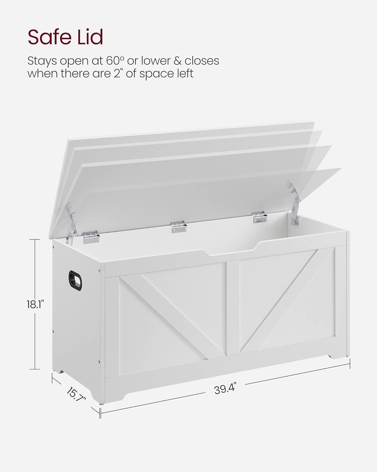 VASAGLE Storage Chest, Storage Trunk with 2 Safety Hinges, Storage Bench, Shoe Bench, Farmhouse Style, 15.7 x 39.4 x 18.1 Inches, for Entryway, Bedroom, Living Room, Cloud White ULSB060T14 - Grand Goldman