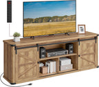VASAGLE TV Stand for TVs up to 65 Inches, Farmhouse Entertainment Center with Sliding Barn Doors, TV Console Table for Living Room, Rustic White and Honey Brown ULTV324W73 - Grand Goldman