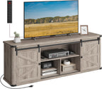 VASAGLE TV Stand for TVs up to 65 Inches, Farmhouse Entertainment Center with Sliding Barn Doors, TV Console Table for Living Room, Rustic White and Honey Brown ULTV324W73 - Grand Goldman