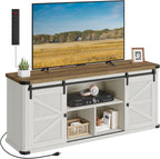 VASAGLE TV Stand for TVs up to 65 Inches, Farmhouse Entertainment Center with Sliding Barn Doors, TV Console Table for Living Room, Rustic White and Honey Brown ULTV324W73 - Grand Goldman