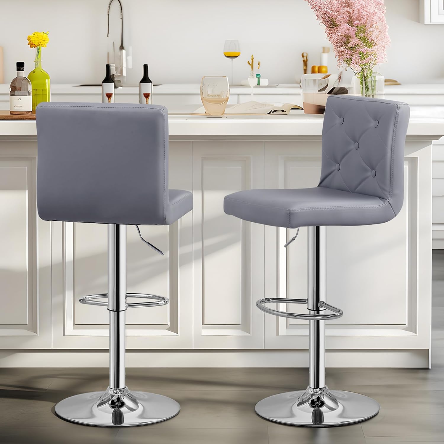 VECELO Adjustable Bar Stools Set of 2, Bar Height Stools for Kitchen Counter - Grand Goldman
