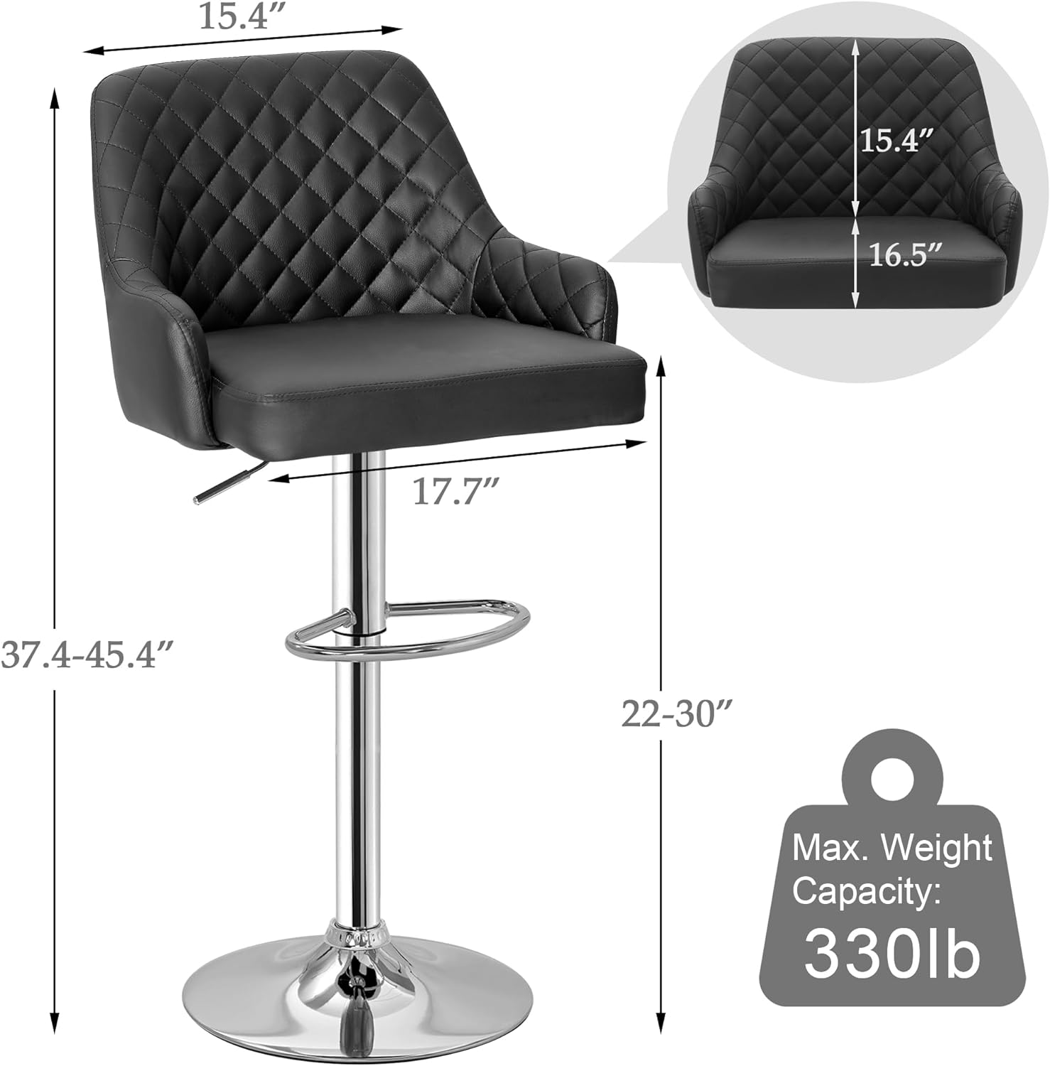 VECELO Adjustable Bar Stools Set of 2, Bar Height Stools for Kitchen Counter - Grand Goldman