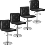 VECELO Bar Stools Set of 4, Modern PU Leather Adjustable Bar Stools with Back, 360° Swivel Bar Height Stools for Kitchen Counter Island, X-Large Size, 17.3" D x 16.5" W x 45" H, Black - Grand Goldman