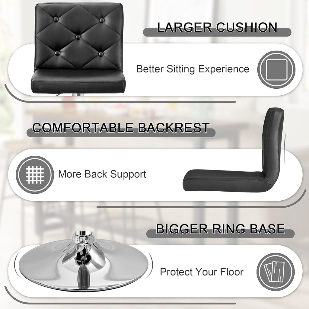 VECELO Bar Stools Set of 4, Modern PU Leather Adjustable Bar Stools with Back, 360° Swivel Bar Height Stools for Kitchen Counter Island, X-Large Size, 17.3" D x 16.5" W x 45" H, Black - Grand Goldman