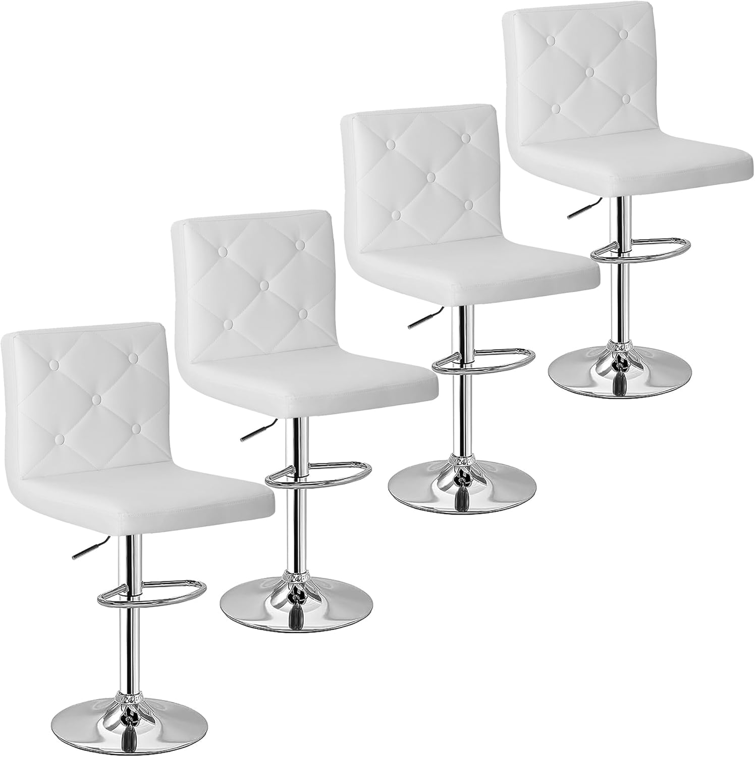 VECELO Bar Stools Set of 4, Modern PU Leather Adjustable Bar Stools with Back, 360° Swivel Bar Height Stools for Kitchen Counter Island, X-Large Size, 17.3" D x 16.5" W x 45" H, Black - Grand Goldman