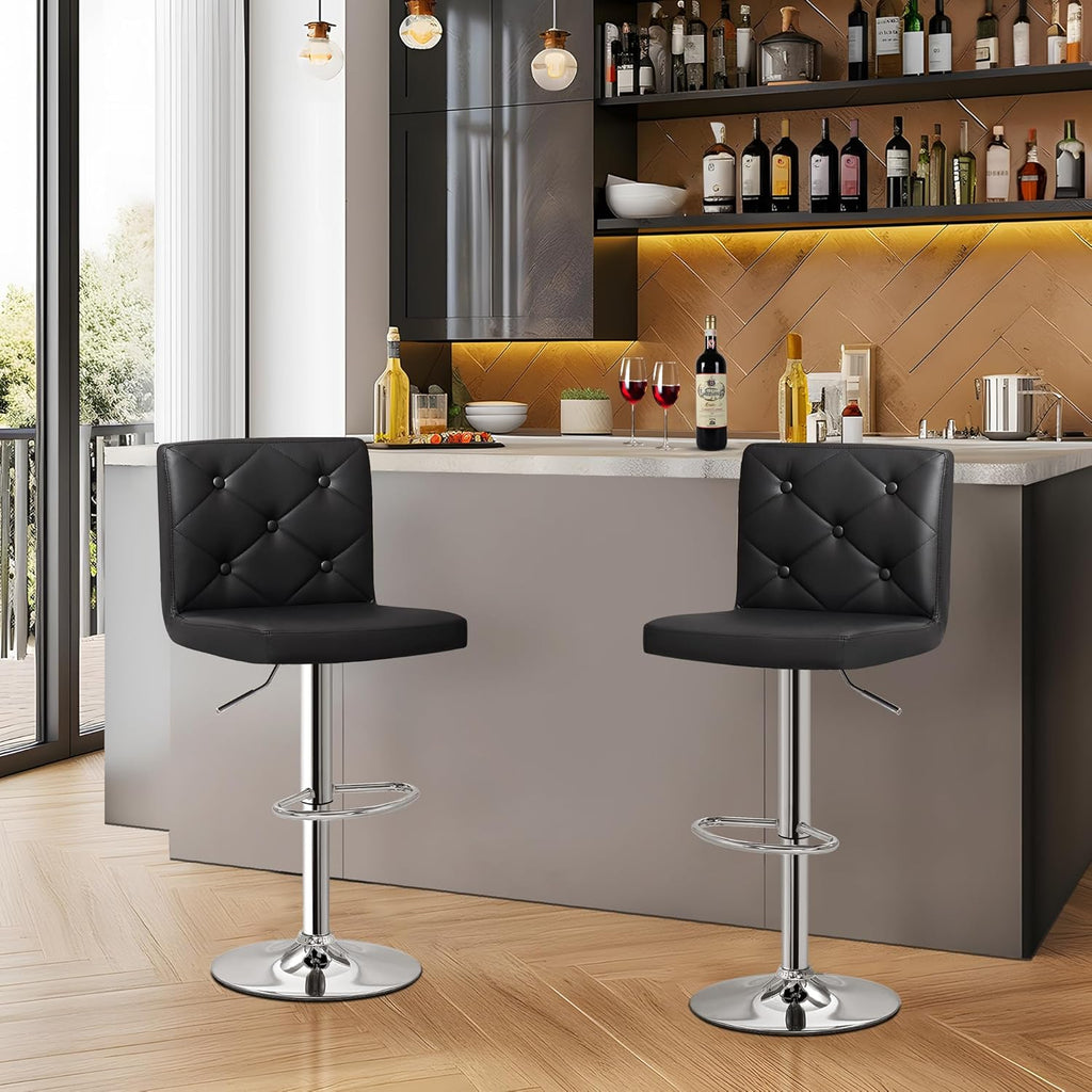 VECELO Bar Stools Set of 4, Modern PU Leather Adjustable Bar Stools with Back, 360° Swivel Bar Height Stools for Kitchen Counter Island, X-Large Size, 17.3" D x 16.5" W x 45" H, Black - Grand Goldman