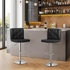 VECELO Bar Stools Set of 4, Modern PU Leather Adjustable Bar Stools with Back, 360° Swivel Bar Height Stools for Kitchen Counter Island, X-Large Size, 17.3" D x 16.5" W x 45" H, Black - Grand Goldman
